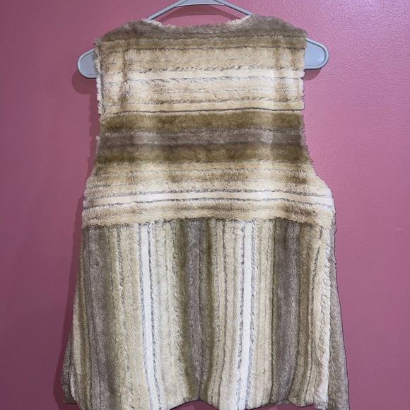 Faux Fur Beige Sz Medium Lining Pattern Vest Open Women's Mystree - Picture 7 of 7